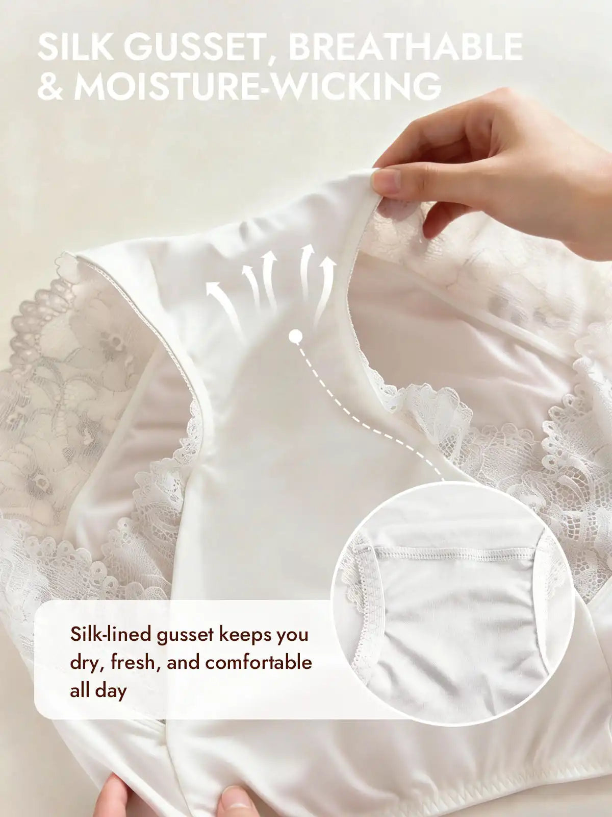 100% Mulberry Silk High Rise Knickers Lace Trim Panty