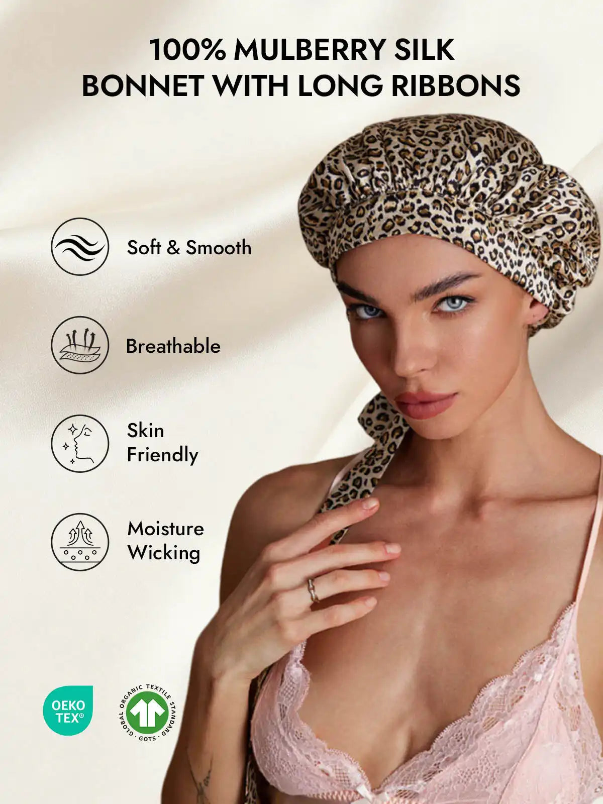 100% Mulberry Silk Elegant Bonnet with Long Ribbons
