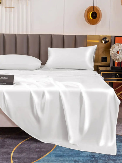 19Momme 4Pcs 100% Mulberry Silk Bedding Set Fitted&Flat Sheets+2x Pillowcases