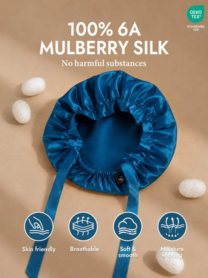 100% Mulberry Silk Sleep Bonnet with Ribbons