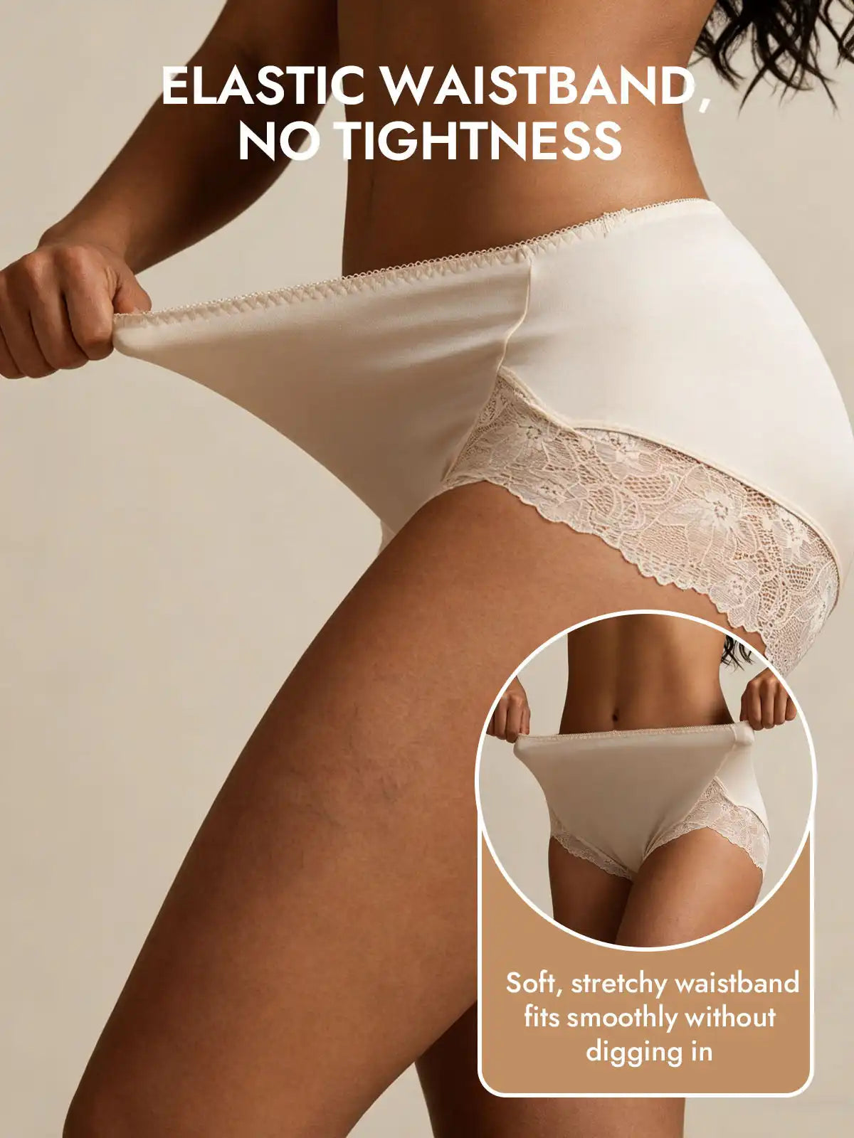 100% Mulberry Silk High Rise Knickers Lace Trim Panty