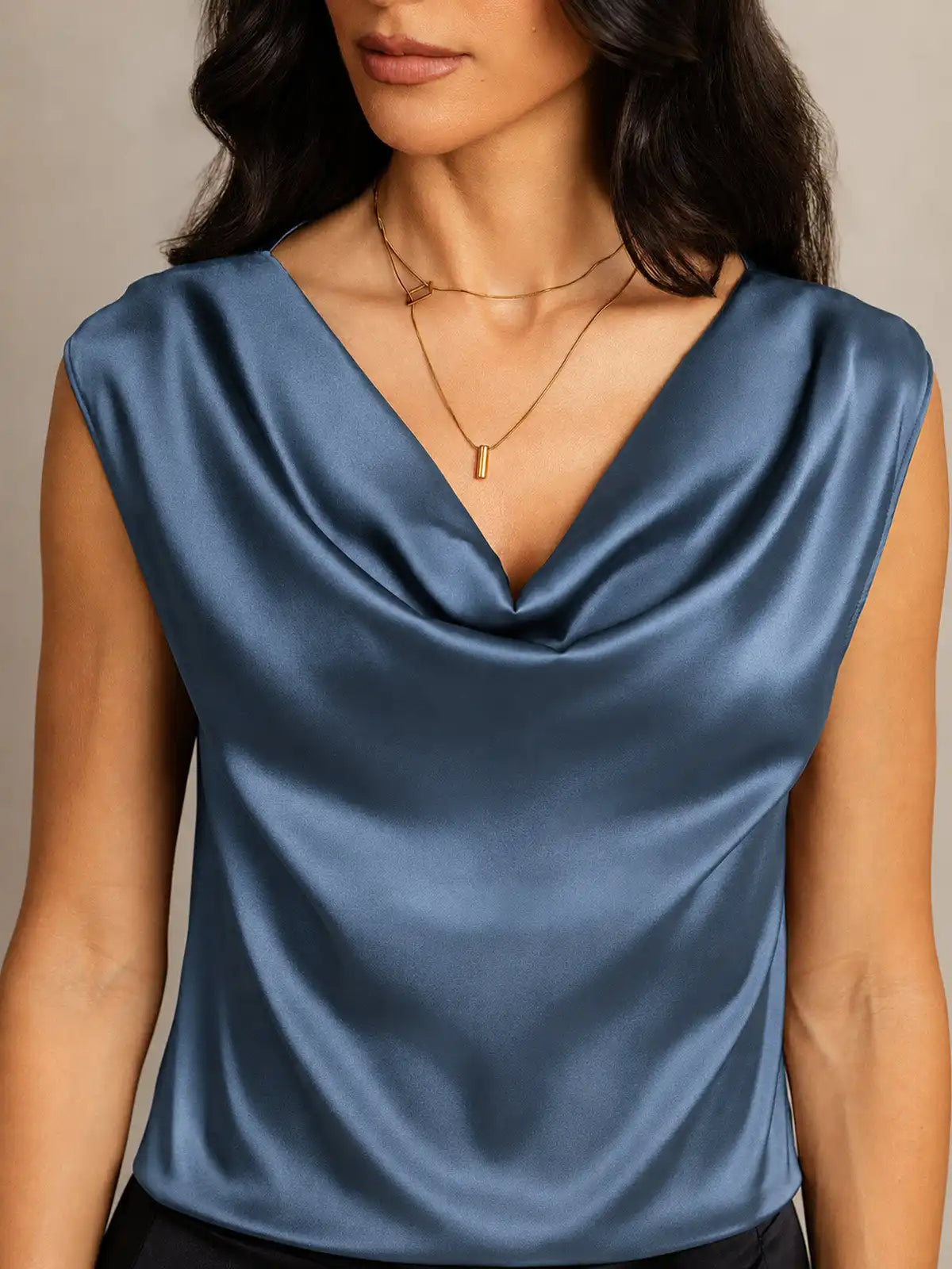 19Momme Women's Silk Cap Sleeve Cowl Neck Top