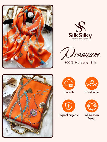 100% Mulberry Silk Printed Rectangular Long Shawl Scarf 170x53cm