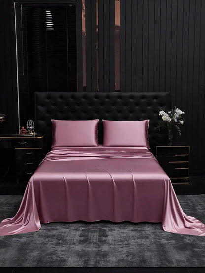25Momme Silk 4Pcs Set Fitted&Flat Sheets+2x Pillowcases