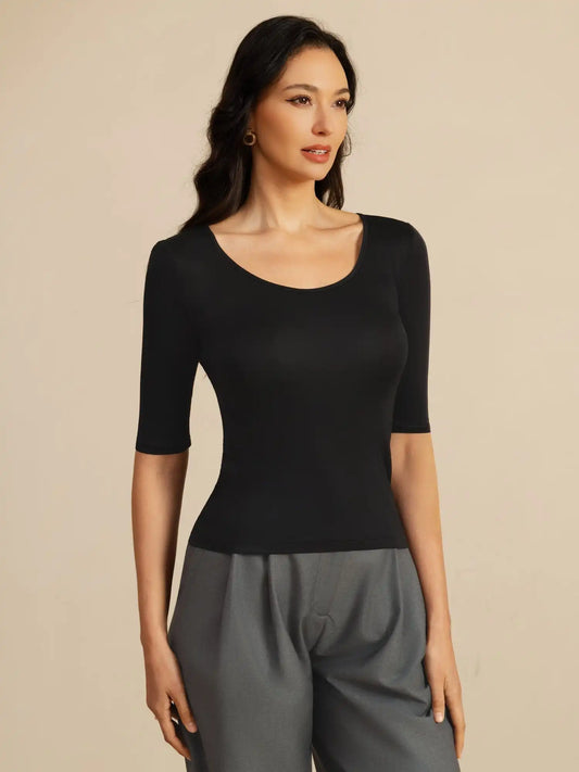 100% Mulberry Silk Women's Half Sleeve Scoop Neck Top