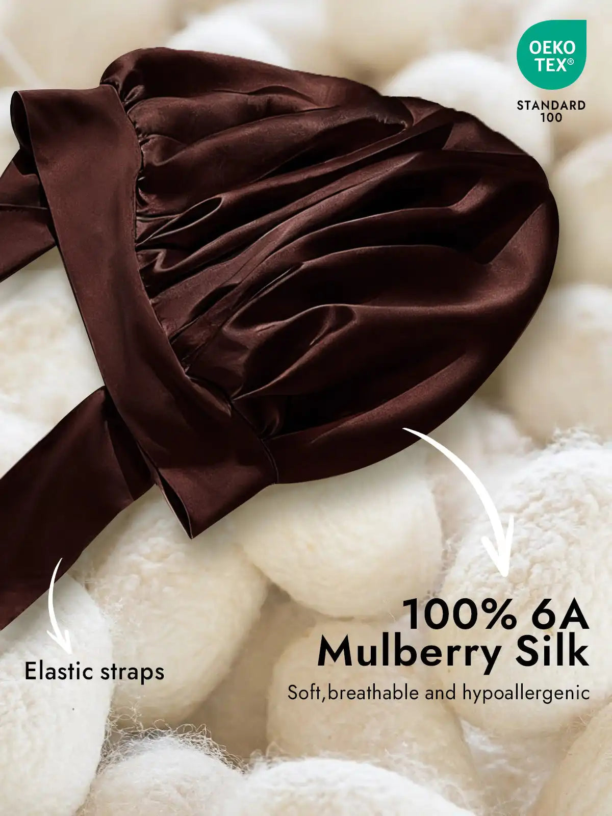 100% Mulberry Silk Bonnet Bowknot Tie Sleep Cap for Hair Protection