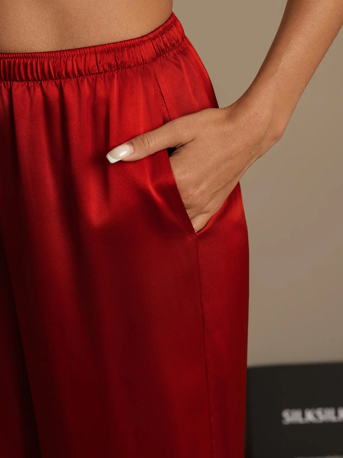 100% Mulberry Silk Wide Leg Women's Pants with Elastic Waist Design