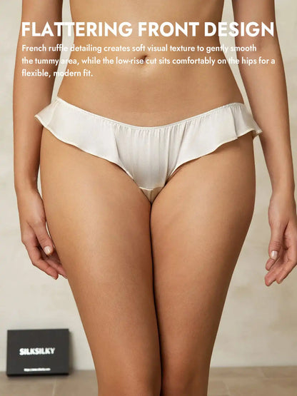 100% Mulberry Silk Low-Rise Ruffle Trim Panty