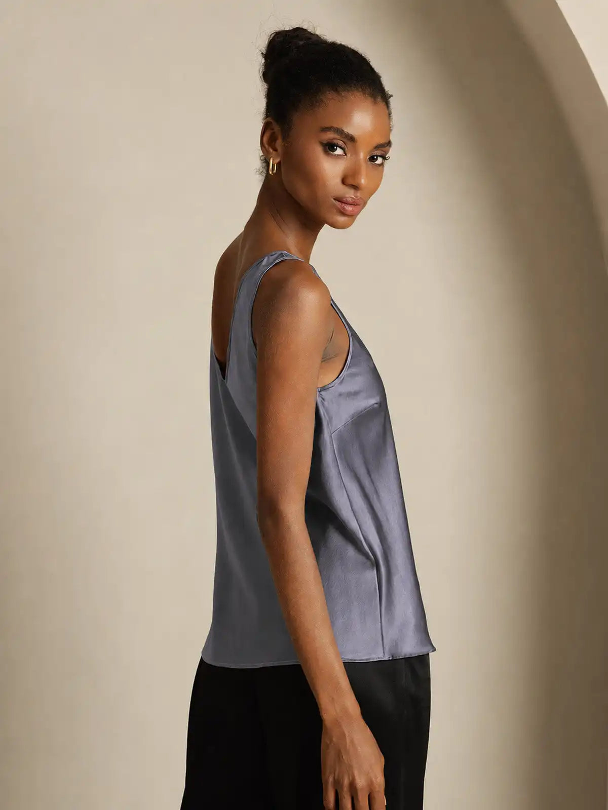 19Momme Silk Sleeveless V Neck Women's Tank Top with V Back Design