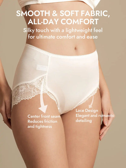 100% Mulberry Silk High Rise Knickers Lace Trim Panty