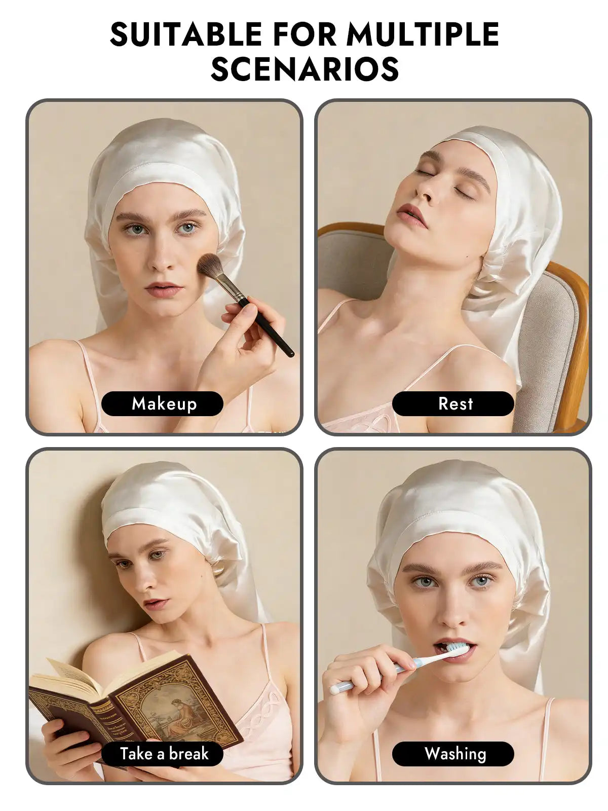 100% Mulberry Silk Elegant Bonnet for Long Hair