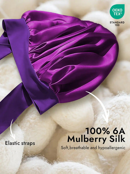 100% Mulberry Silk Bonnet Bowknot Tie Sleep Cap for Hair Protection