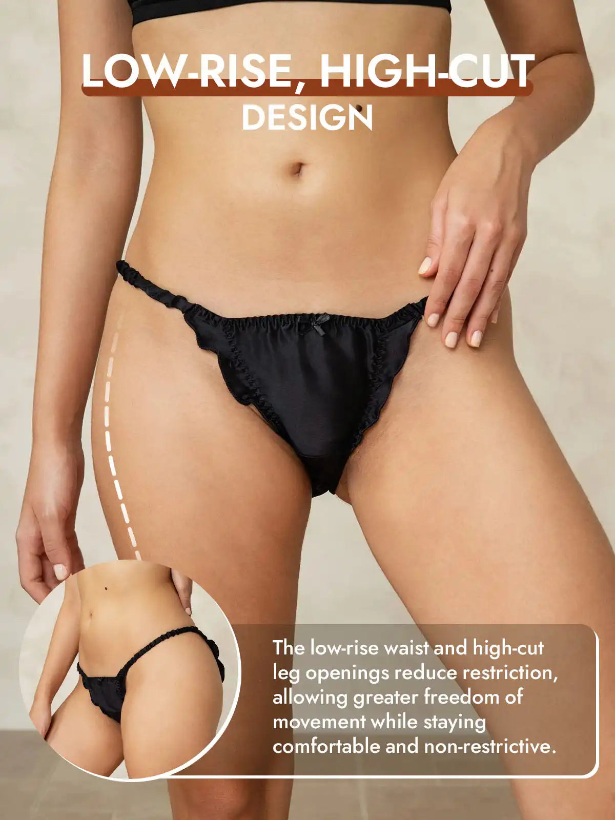 100% Mulberry Silk Ruffle Trim String Panty