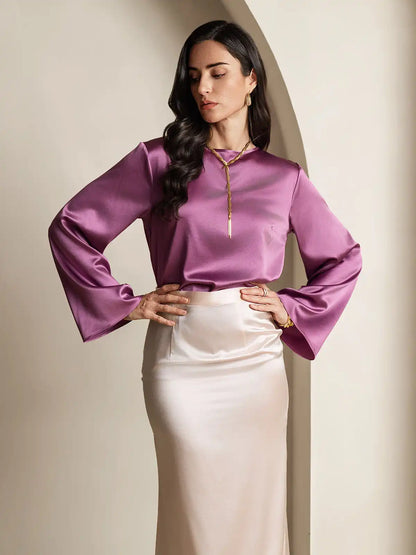 19Momme Silk Bell Sleeve Boat Neck Women's Top