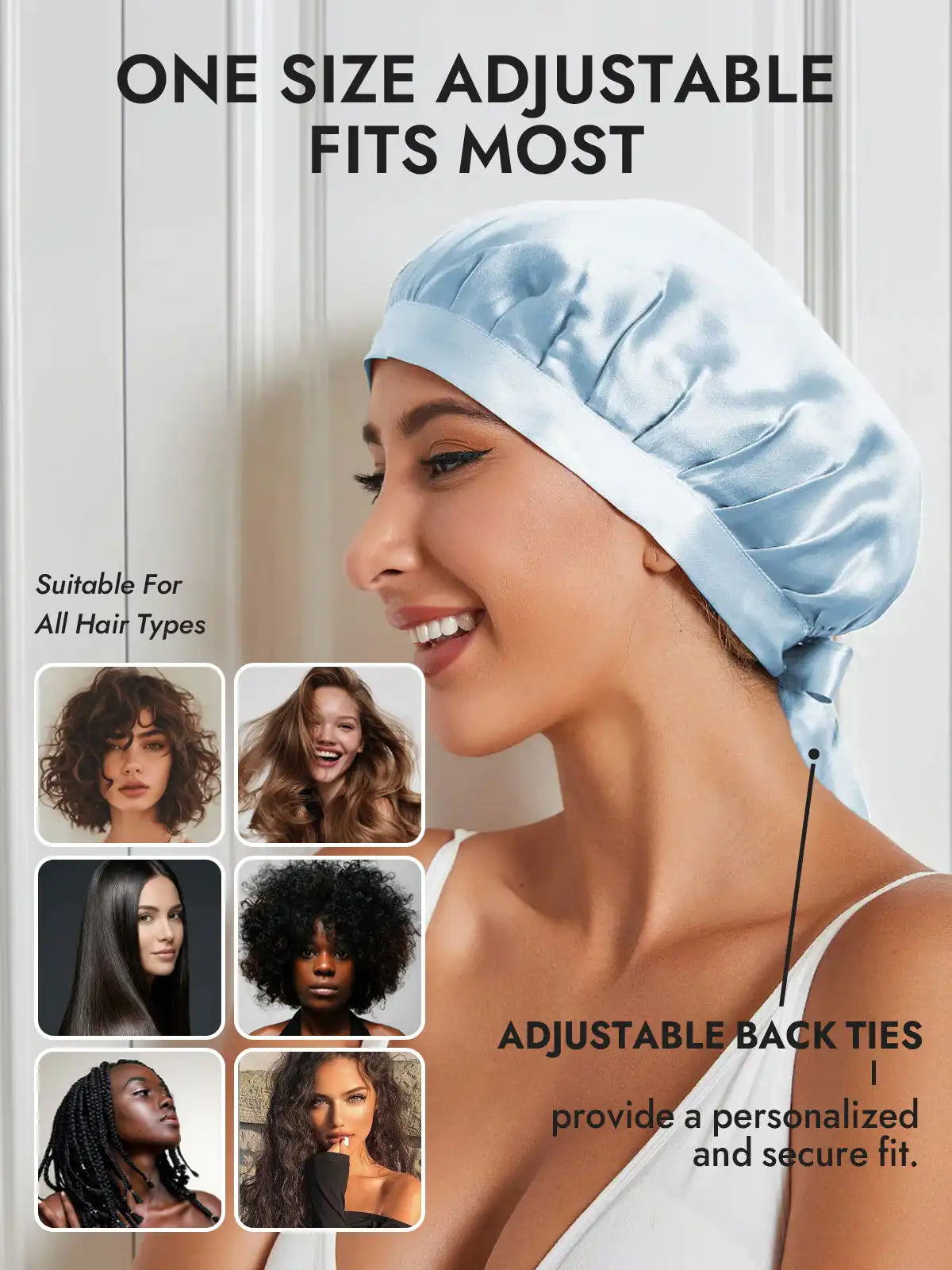 100% Mulberry Silk Sleep Bonnet with Ribbons
