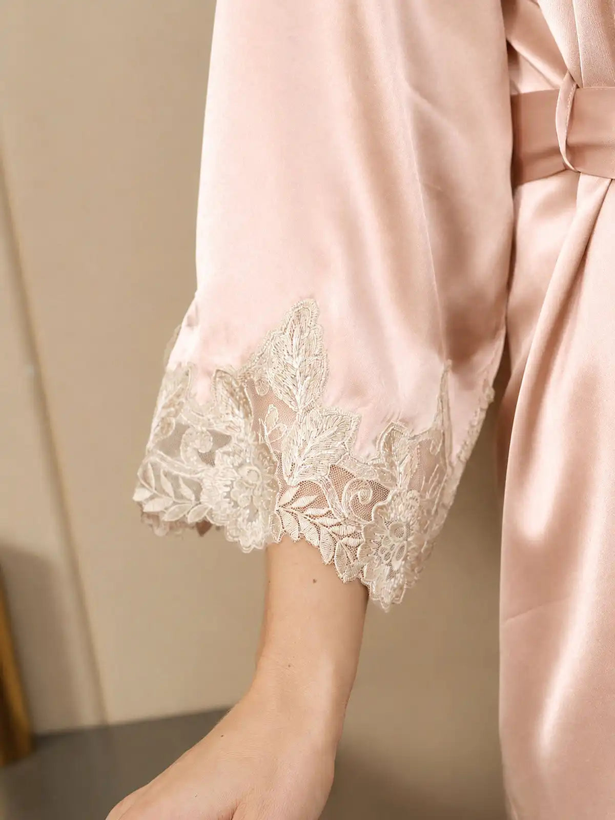 100% Mulberry Silk Spaghetti Strap Lace Nightgown & Robe Set