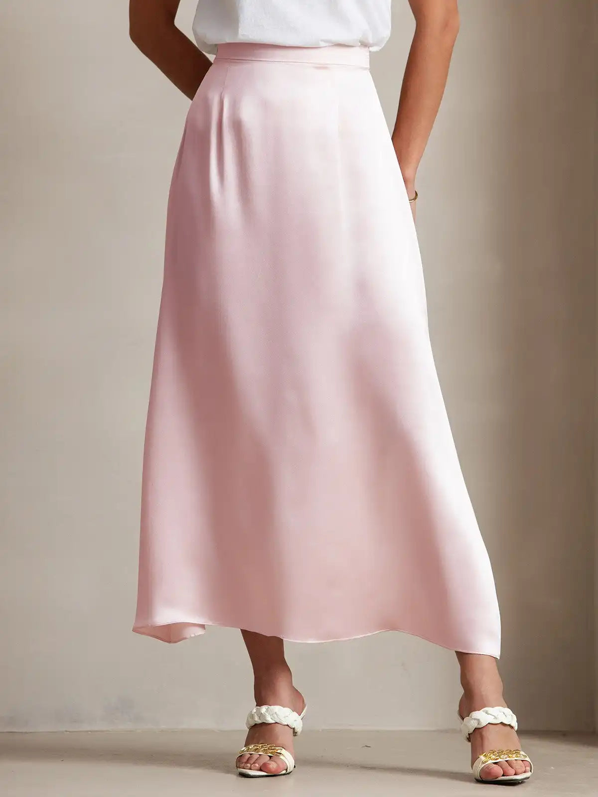 Clearance - 19Momme Silk A Line Maxi Skirt with Zipper Design