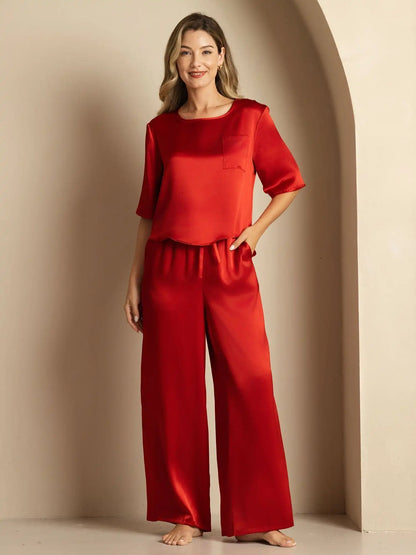 Women's 100% Mulberry Silk Half Sleeve Round Neck Pajamas Set