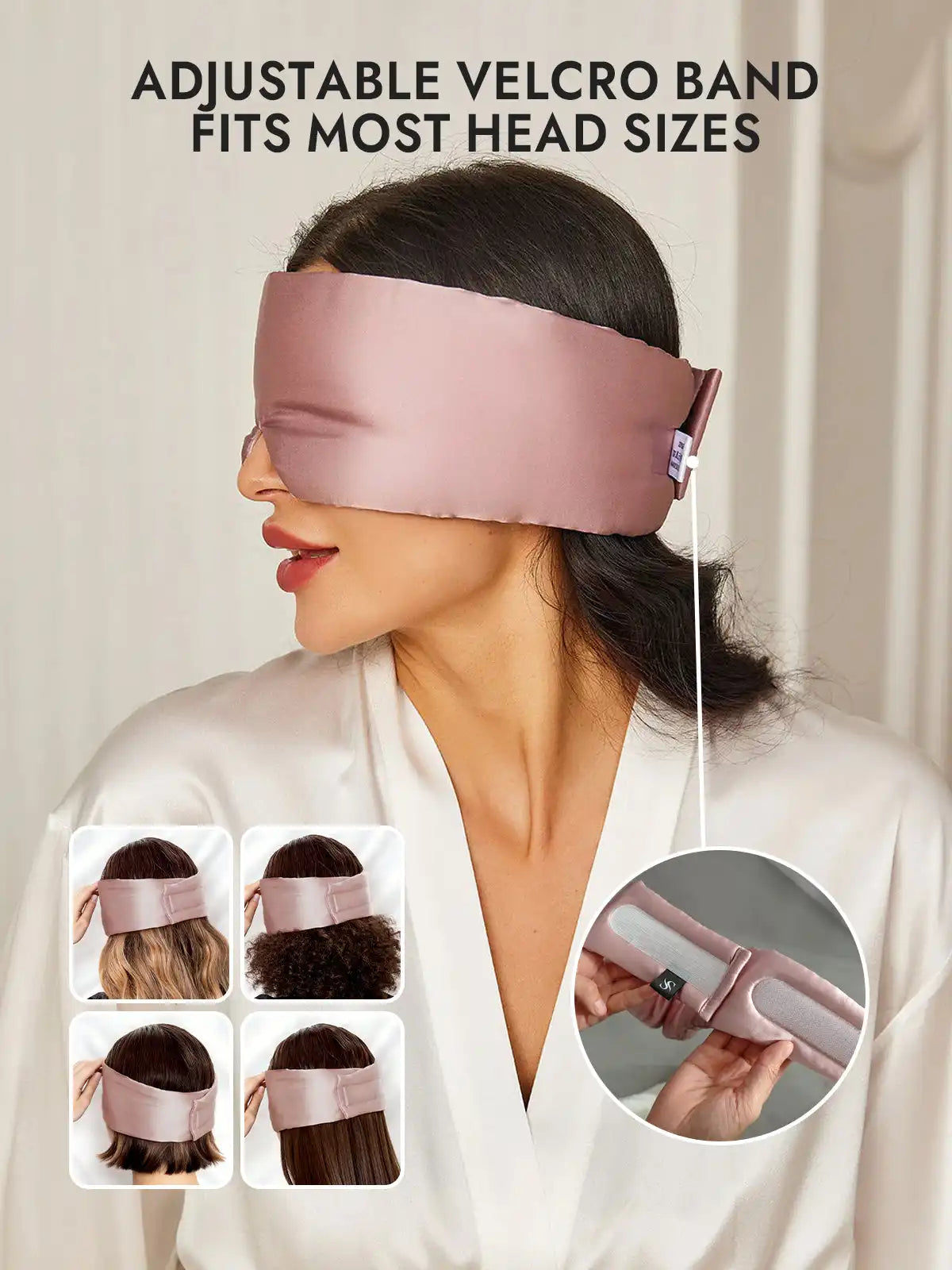 100% Mulberry Silk Adjustable Velcro Wrap-Around Silk Sleep Eye Mask