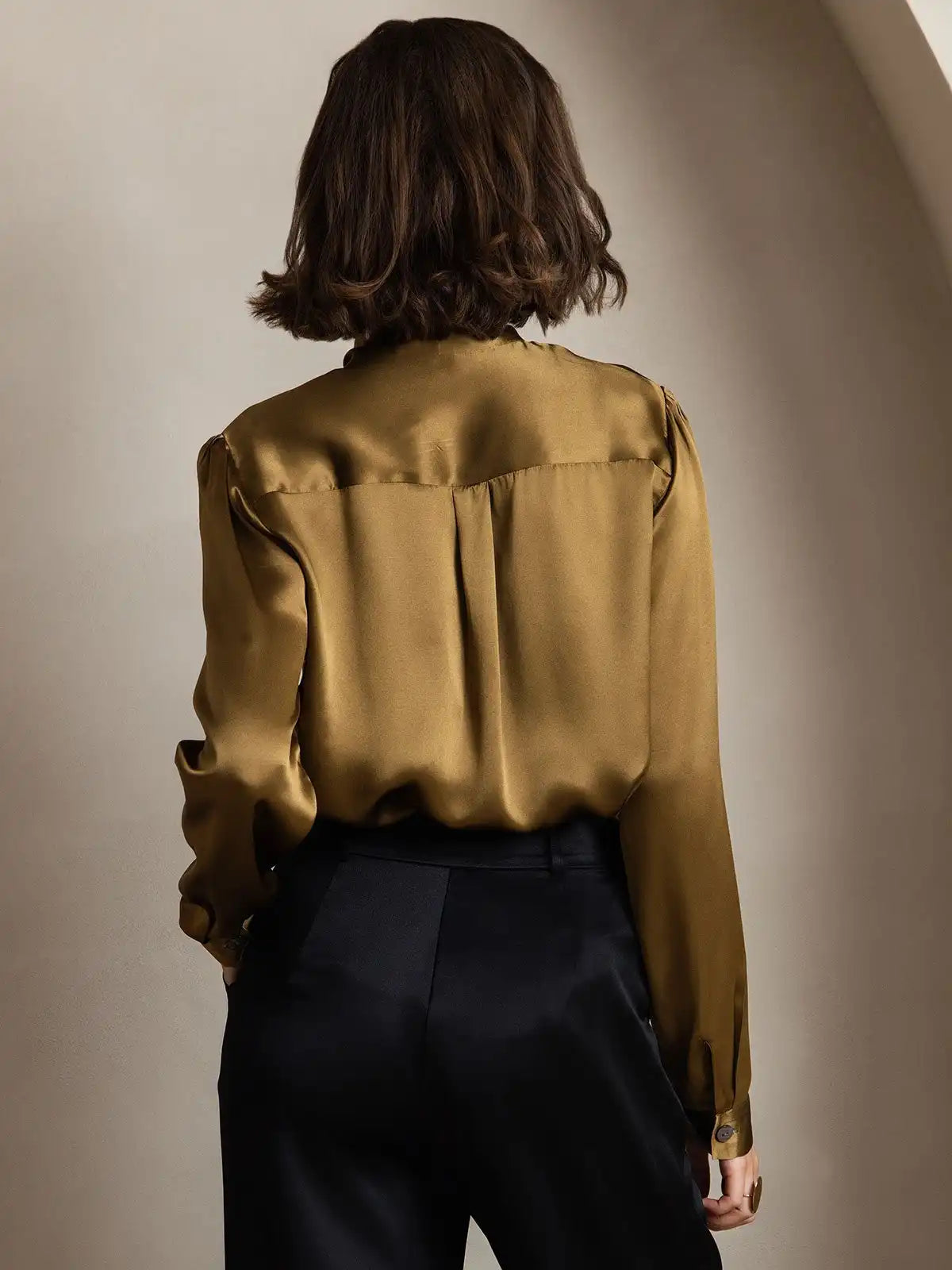 Elegant 19Momme Silk Long Sleeve Tie Neck Blouse