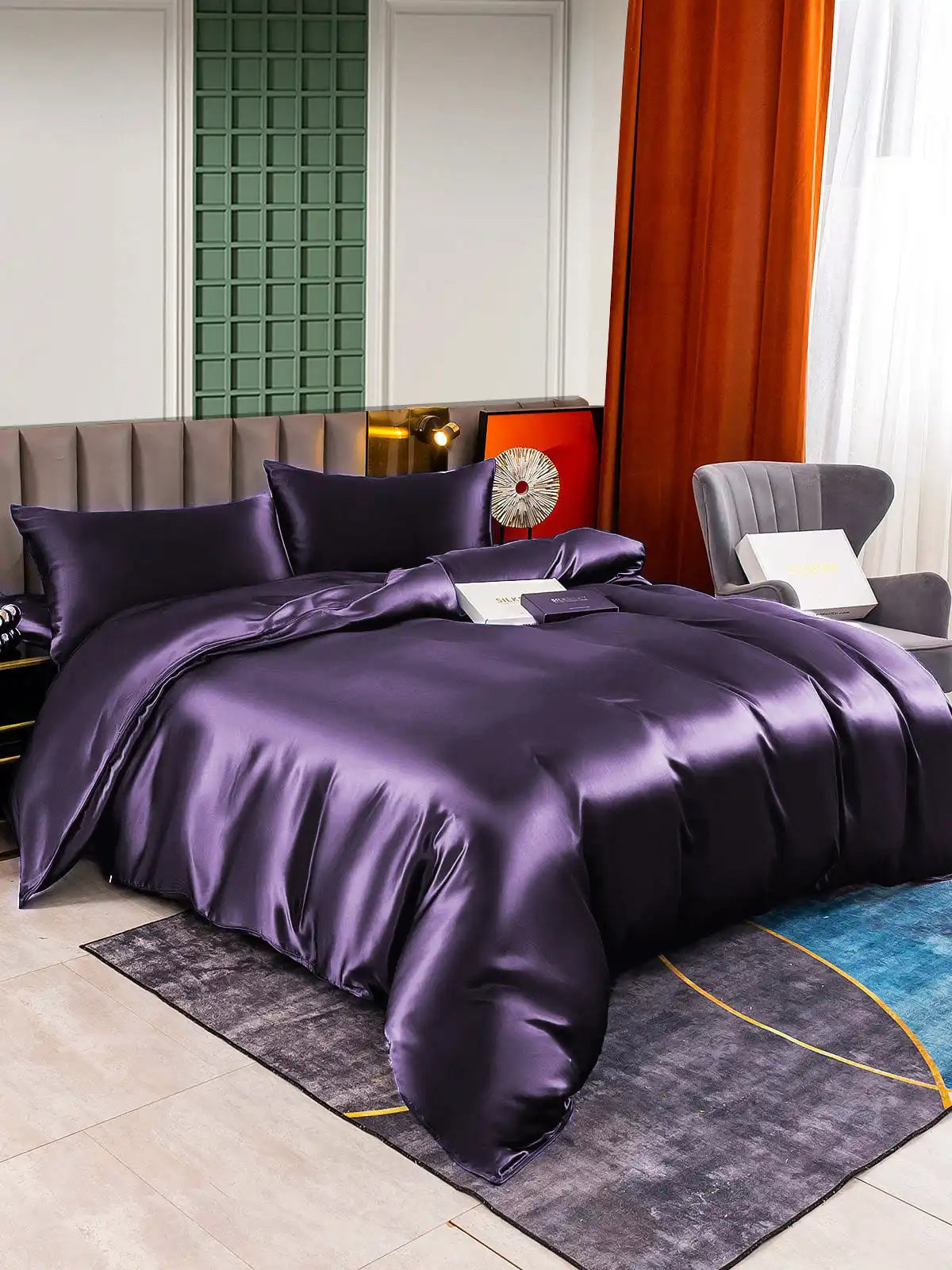 22Momme 4Pcs Silk Set Duvet Cover+Fitted Sheet+2x Pillowcases