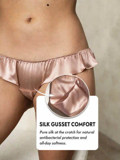 100% Mulberry Silk Low-Rise Ruffle Trim Panty
