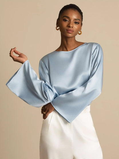 19Momme Silk Bell Sleeve Boat Neck Women's Top