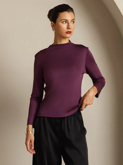 Women's 100% Mulberry Silk Long Sleeve Mock Top