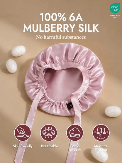 100% Mulberry Silk Sleep Bonnet with Ribbons