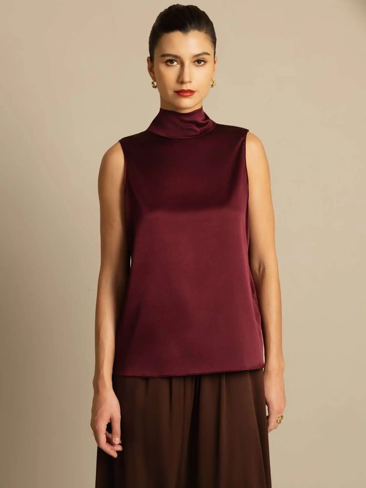 19Momme Silk Sleeveless Tie Neck Blouse