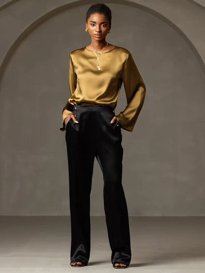 19Momme Silk Bell Sleeve Boat Neck Women's Top