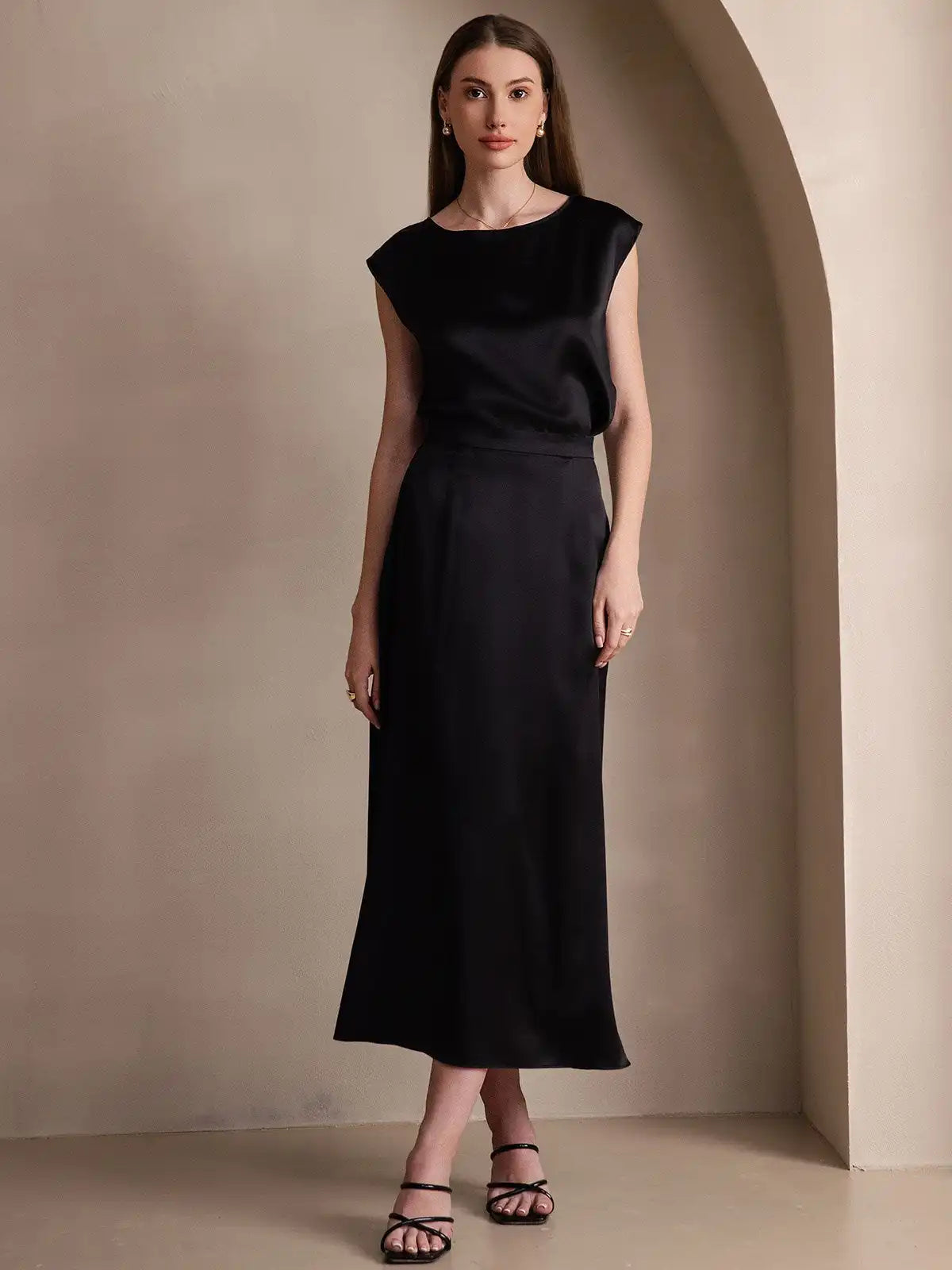 Clearance - 19Momme Silk A Line Maxi Skirt with Zipper Design