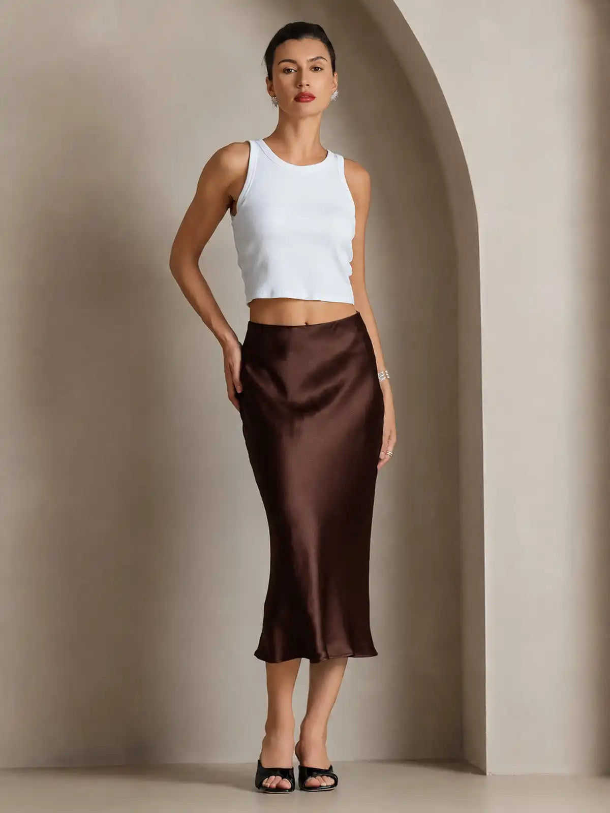 100% Mulberry Silk Stretch Long Straight Skirt