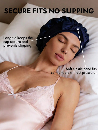 100% Mulberry Silk Double-Layer Bonnet with Adjustable Long Tie