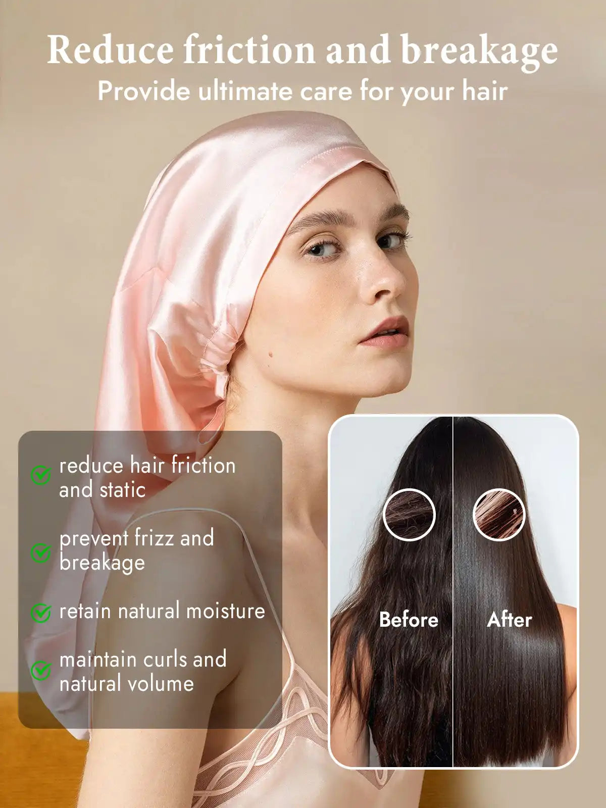 100% Mulberry Silk Elegant Bonnet for Long Hair