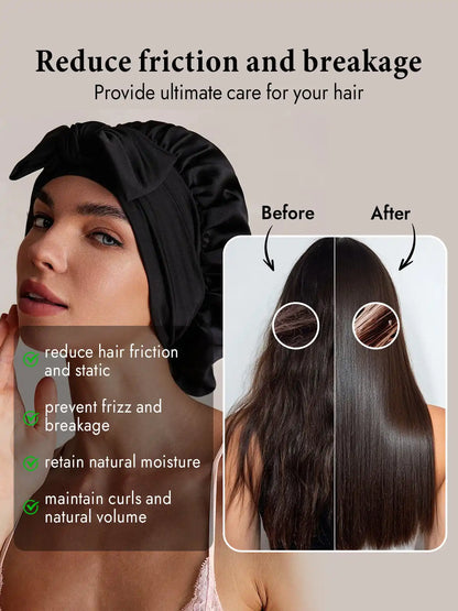 100% Mulberry Silk Bonnet Bowknot Tie Sleep Cap for Hair Protection