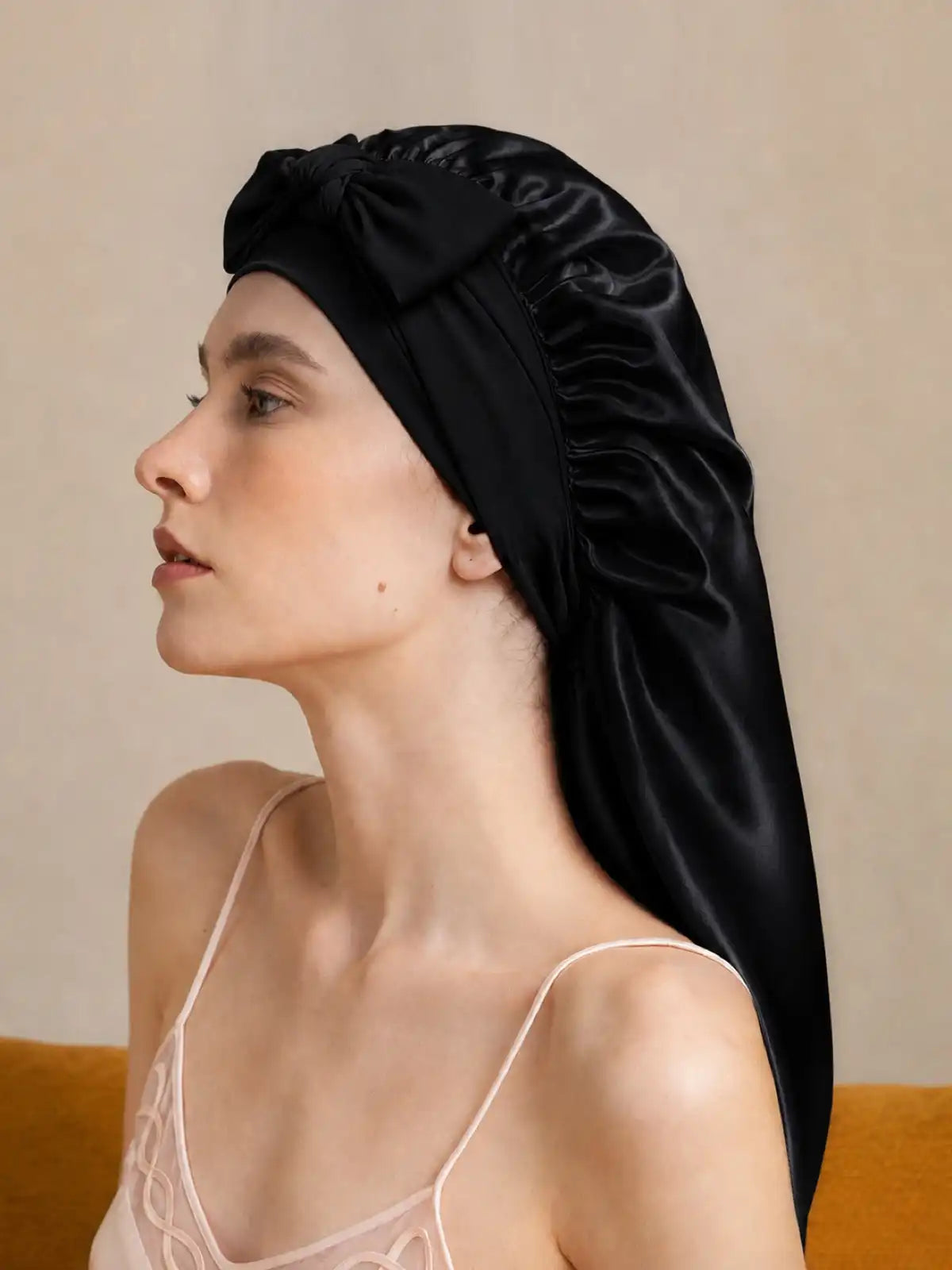 100% Mulberry Silk Double-Layer Long Bonnet with Adjustable Long Tie