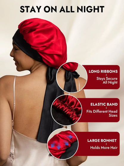 Women's 100% Mulberry Silk Casual Bonnet with Long Ribbons (Two-tone and Double-sided)