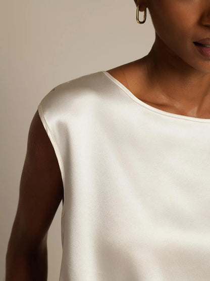 19Momme Women's Silk Cap Sleeve Round Neck Top