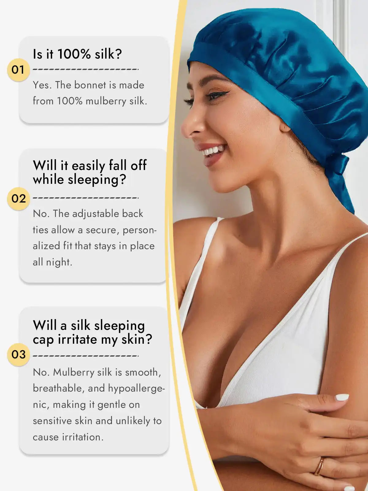 100% Mulberry Silk Sleep Bonnet with Ribbons