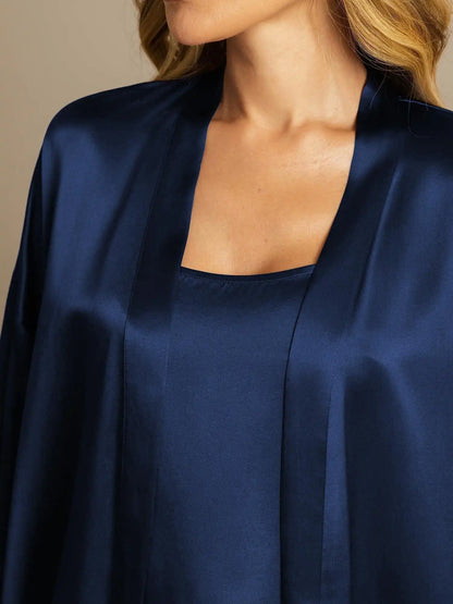 100% Mulberry Silk 3Pcs Elegant Robe & Cami Shorts Set for Women