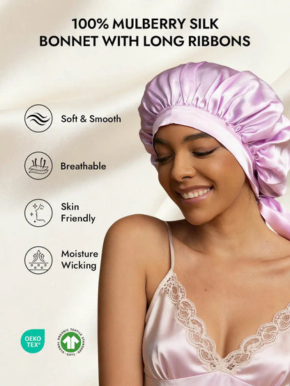 100% Mulberry Silk Elegant Bonnet with Long Ribbons