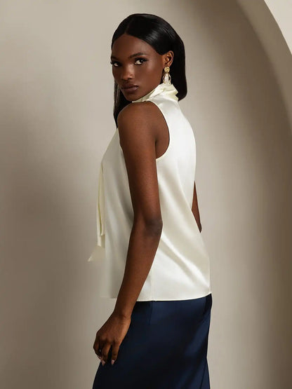 19Momme Silk Sleeveless Tie Neck Blouse