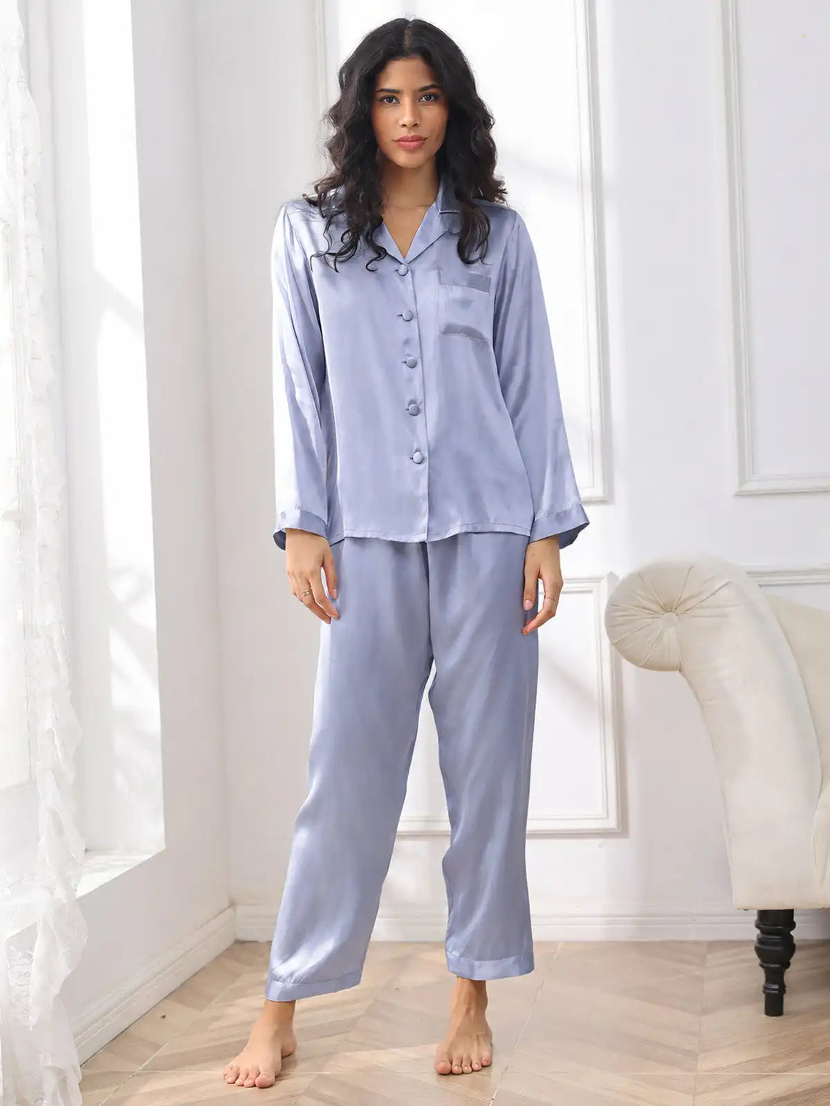100% Mulberry Silk Women's Long Sleeve Pajamas Set