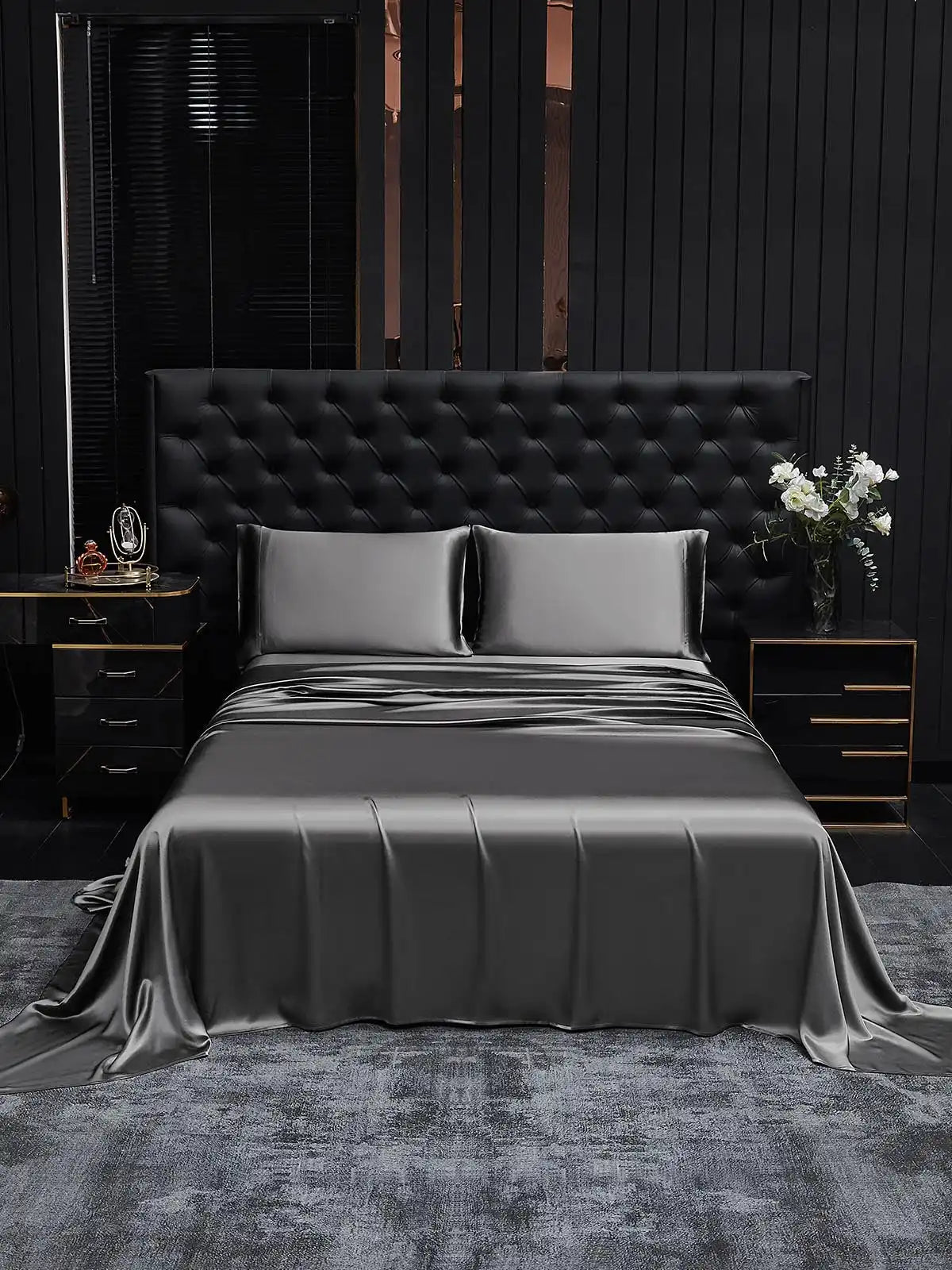 19Momme 4Pcs 100% Mulberry Silk Bedding Set Fitted&Flat Sheets+2x Pillowcases