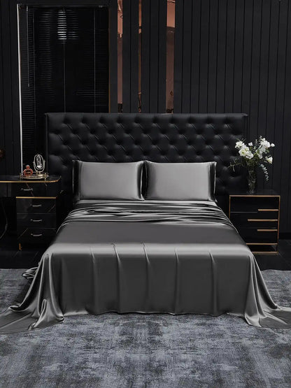 19Momme 4Pcs 100% Mulberry Silk Bedding Set Fitted&Flat Sheets+2x Pillowcases