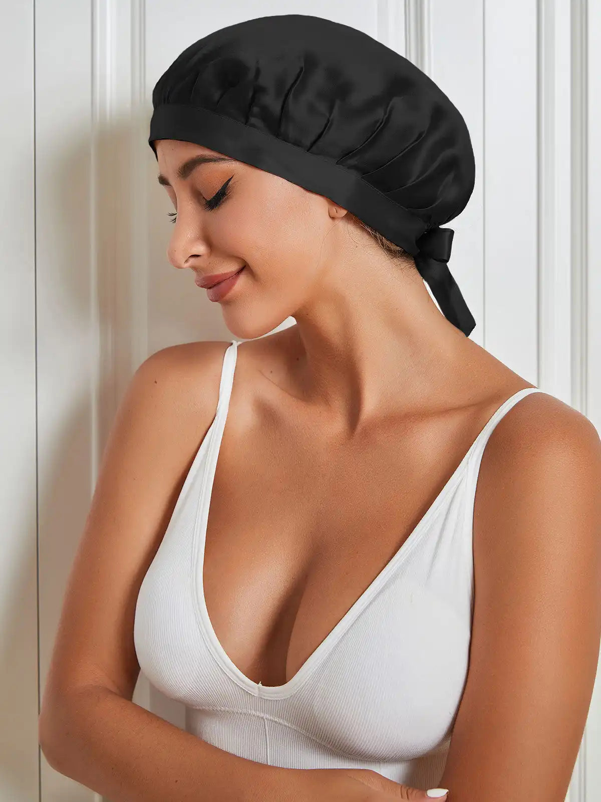 100% Mulberry Silk Sleep Bonnet with Ribbons