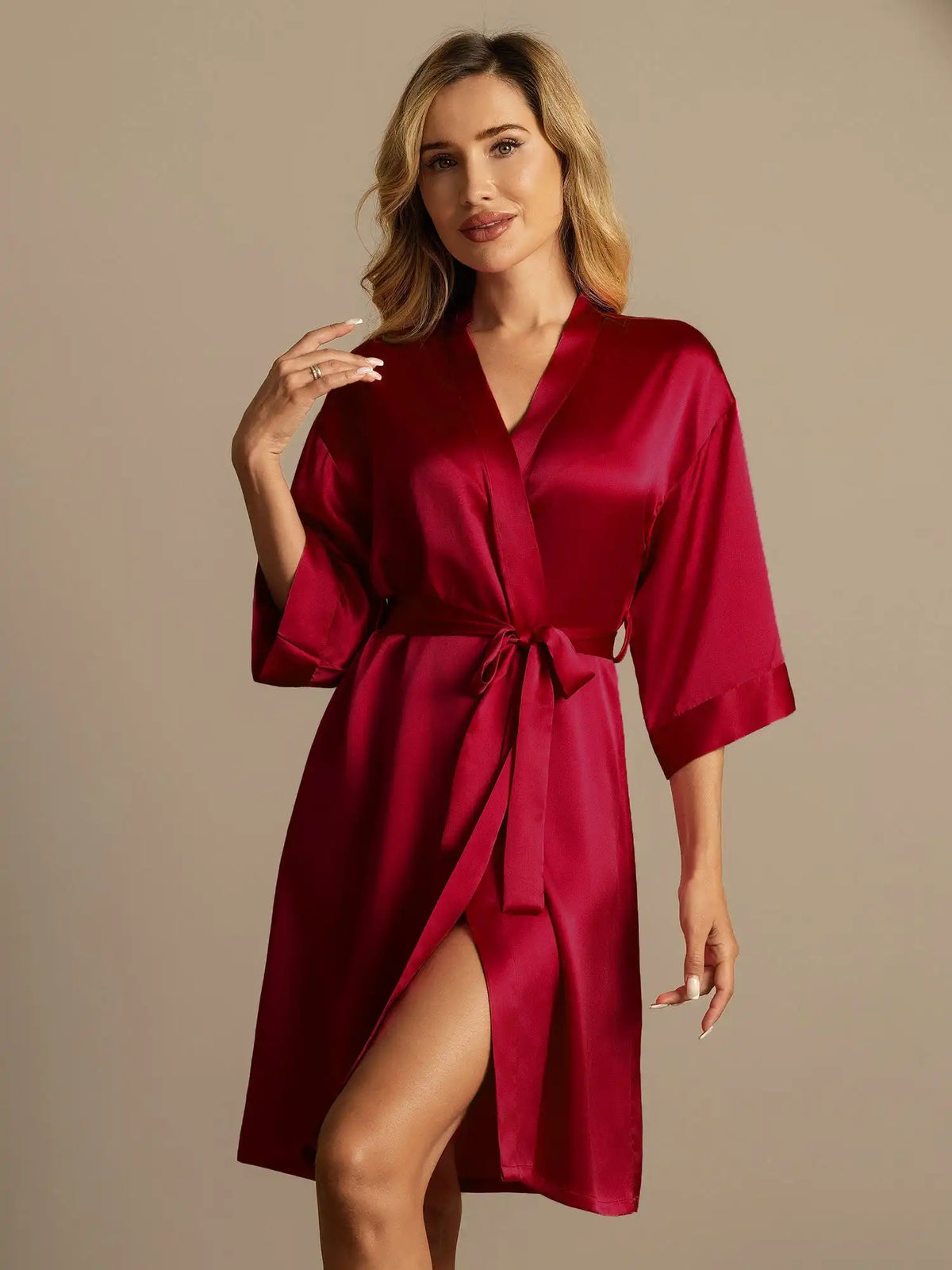 100% Mulberry Silk 3/4 Sleeve Women's Kimono Wrap Robe