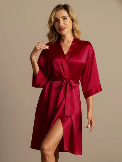 100% Mulberry Silk 3/4 Sleeve Women's Kimono Wrap Robe