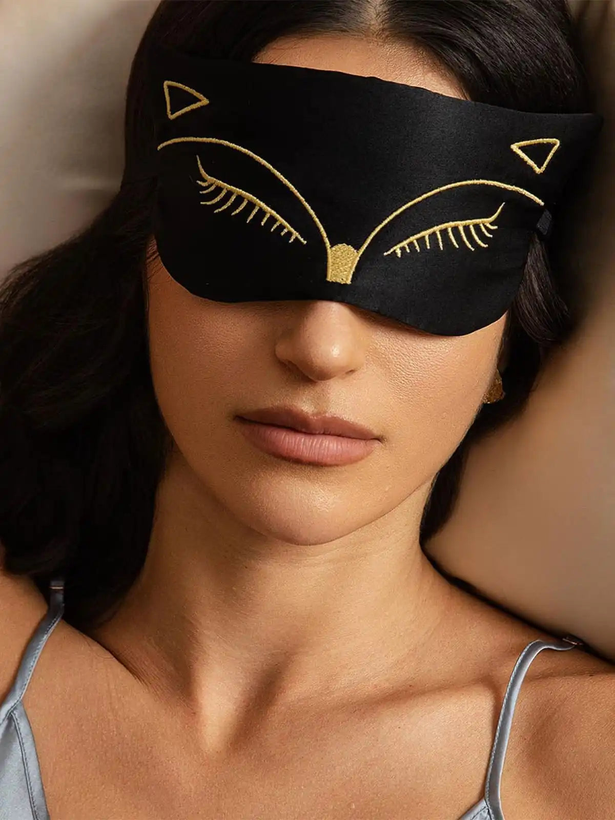 100% Mulberry Silk Cat Embroidered Eye Mask